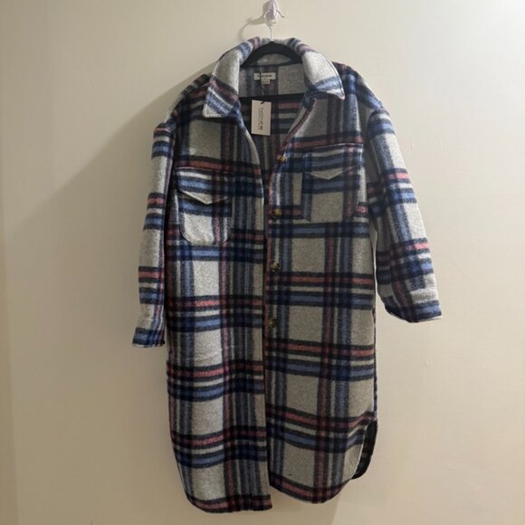 Noize Greta Plaid Felted Shirt Jacket In Heather Grey Check - Picture 2 of 9